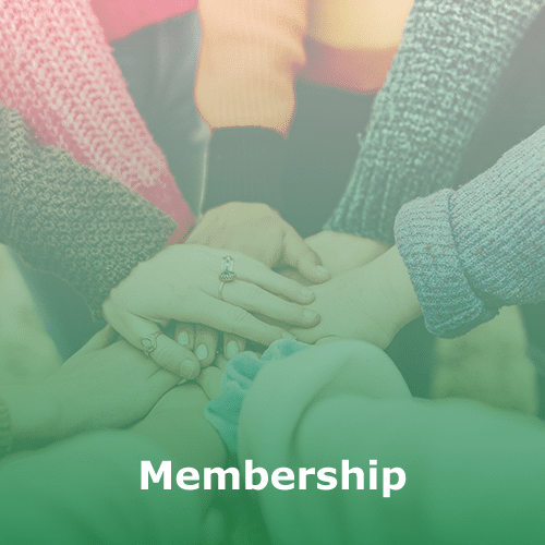 image of 8 people crossing hands with a green overlay